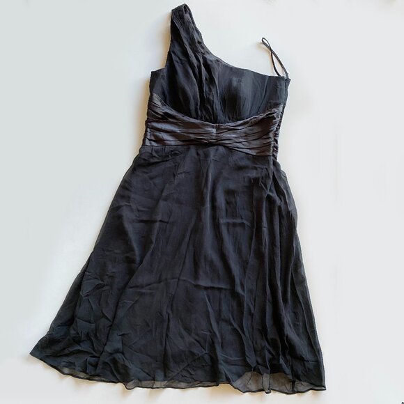 Vintage Robbie Bee 100% Silk One Shoulder Cocktail Dress Black Size 12 - Picture 1 of 10